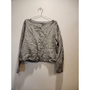 FLAX Gray 100% Linen Button Cardigan Top Size M Made‎ in Lithuania